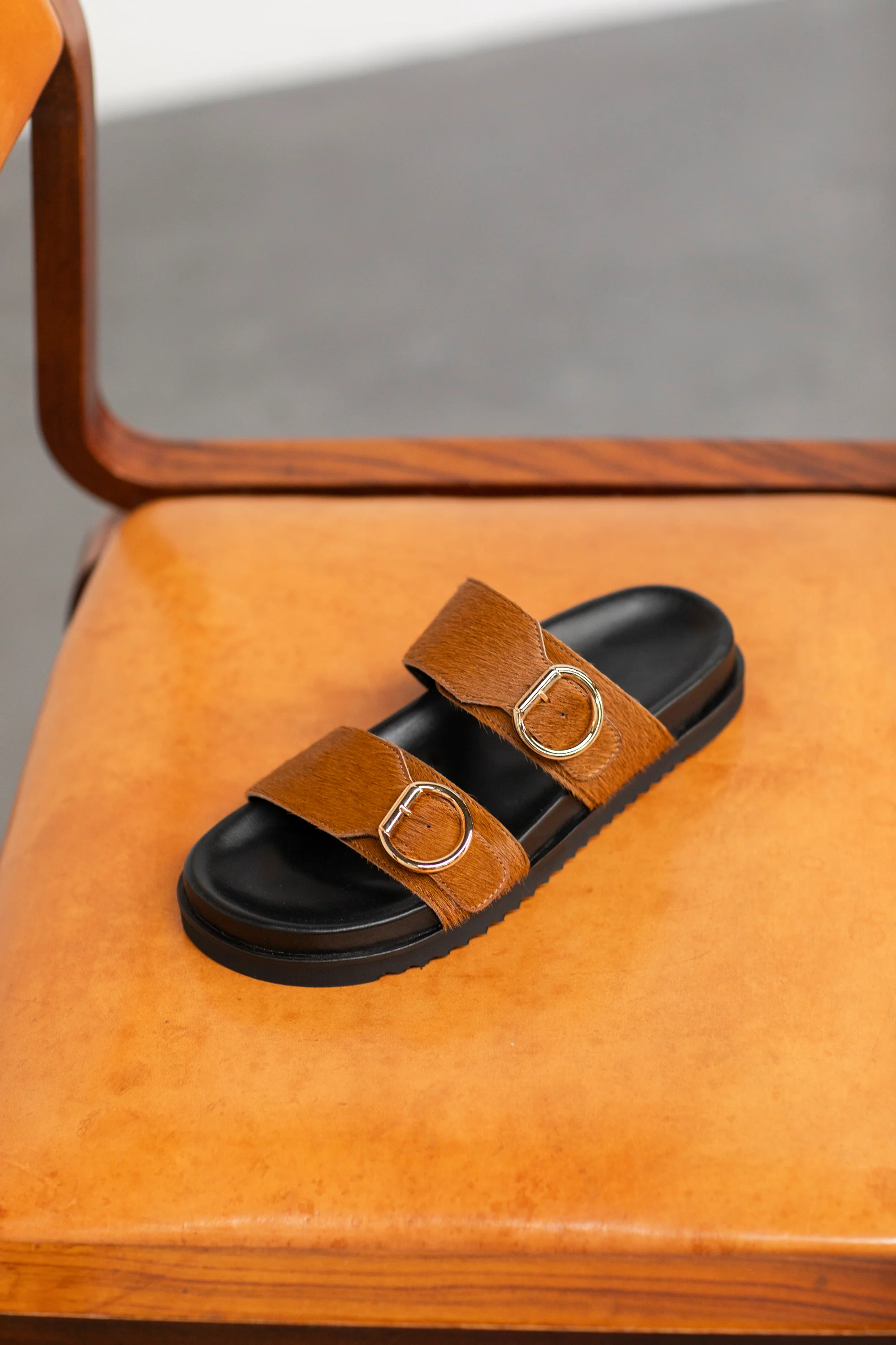 Camel Double Buckle Sandals - Image 3