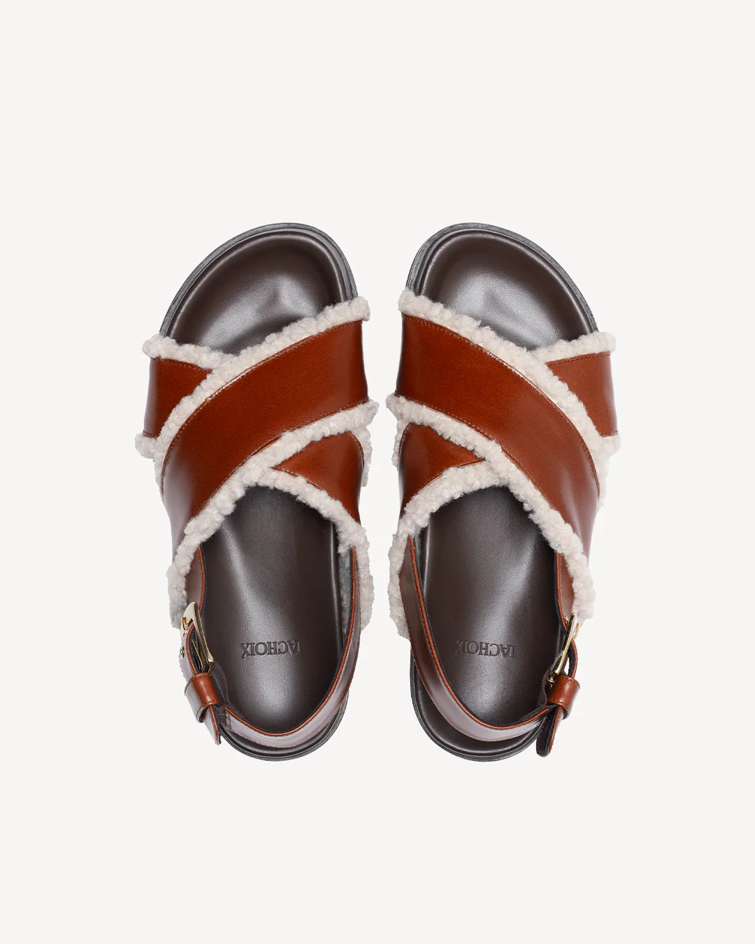 Furry Crossed Sandals Camel - Image 3
