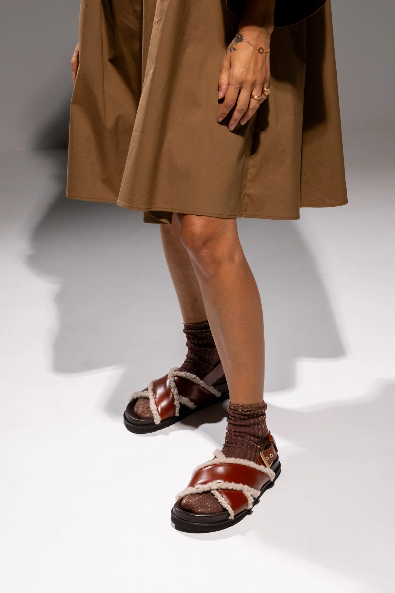 Furry Crossed Sandals Camel - Image 7